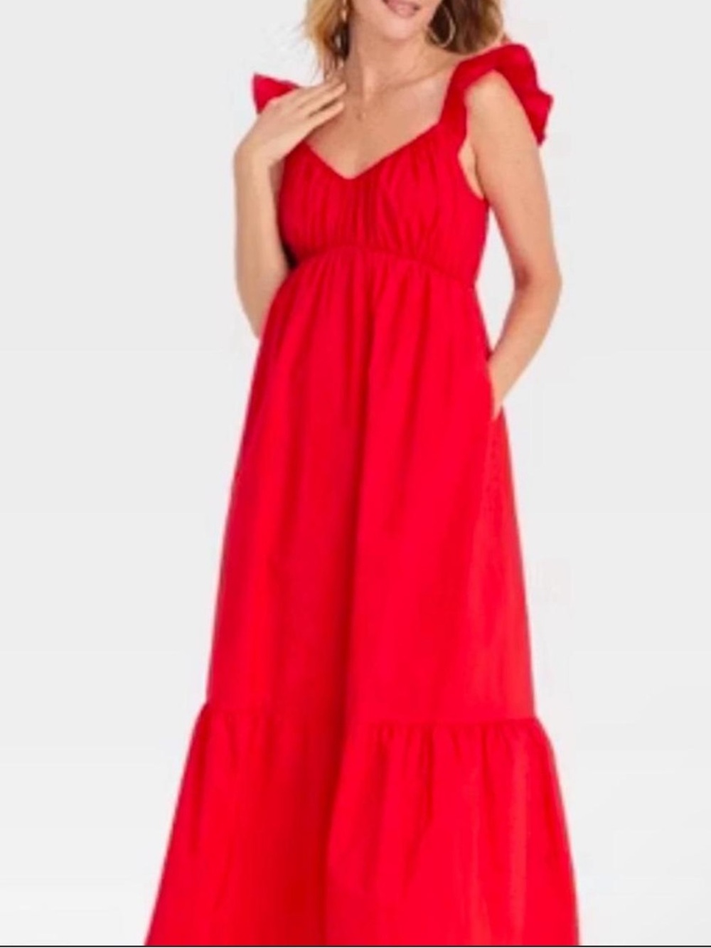 Universal Thread Flutter Cap Sleeve A Line Maxi Dress Red Cotton Womens Medium